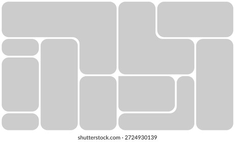 Diseño de cuadrícula gris de Bento. Plantilla de rejilla de marco de Imagen de collage. Paneles modulares modernos de diseño UI. Ilustración vectorial.
