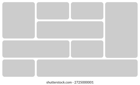 Diseño de cuadrícula gris de Bento. Plantilla de rejilla de marco de Imagen de collage. Paneles modulares modernos de diseño UI. Ilustración vectorial.