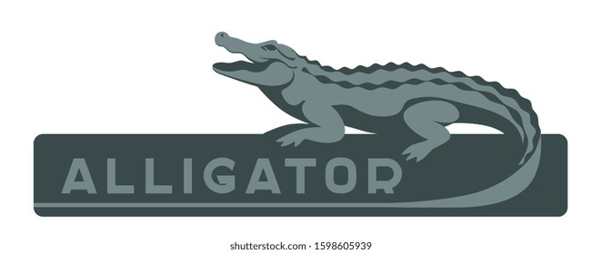 gray big alligator lies open mouth