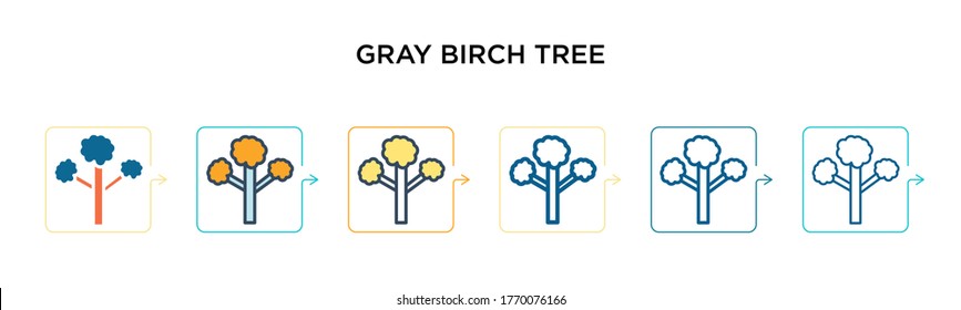 Gray birch tree vector icon in 6 different modern styles. Black, two colored gray birch tree icons designed in filled, outline, line and stroke style. Vector illustration can be used for web, mobile,