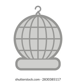 Gray bird cage icon in flat style on white background. Simple outline symbol of aviary with hook. Sign for pet shop, pet store, or animal freedom concept.