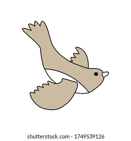 Un pájaro gris vuela. Ilustración vectorial de material dibujado a mano, en estilo doodle. 