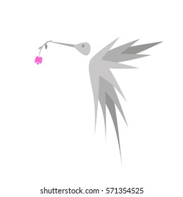 gray bird with pink flower vector