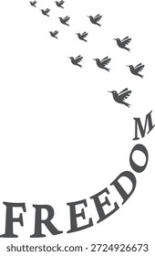 Aves cinzentas voando em formação com rebanho de texto livre