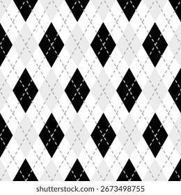 Argyle gris y negro sobre fondo blanco.