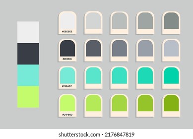 Gray Black Blue Green Color Palette, Neon Colors Catalog, Colour Matching, Rgb Pantone Colors, Harmonious Colours Palette Sample, Design And Edit Idea, Compatible Color Codes