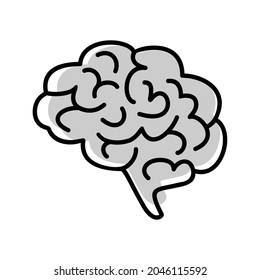 Icono de cerebro gris y negro sobre fondo blanco. Ilustración vectorial plana