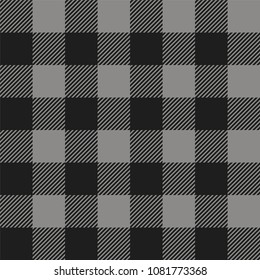 Gray And Black Buffalo Check Plaid Seamless Pattern - Classic Style Gray And Black Buffalo Check Flannel Plaid Seamless Pattern