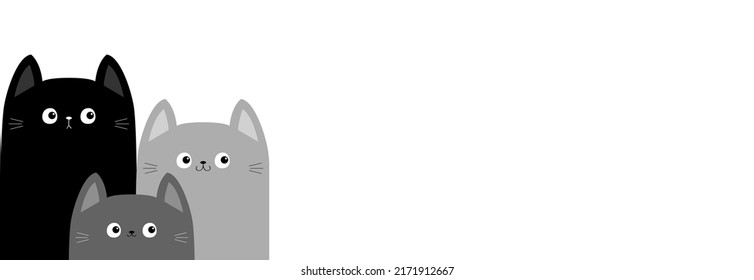 Gray black cat head face set. Cats family. Cute cartoon funny character. Different size big small middle. Pet baby collection. Greeting card. Sticker print. Flat design. White background Vector