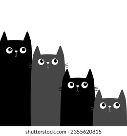 Gray black cat head face set. Kitten diagonal pattern. Different size big small middle. Cats family. Cute cartoon funny character. Pet collection. Greeting card. Flat design. White background Vector