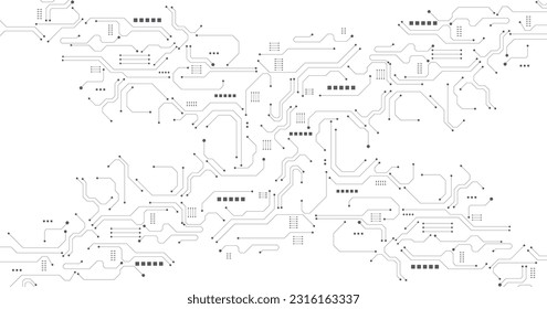 Gray black circuit diagram on white background. High-tech circuit board connection system.Vector abstract technology on white background.