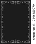 Gray and black frame, vintage lines curled abstract corner decoration, book cover, card