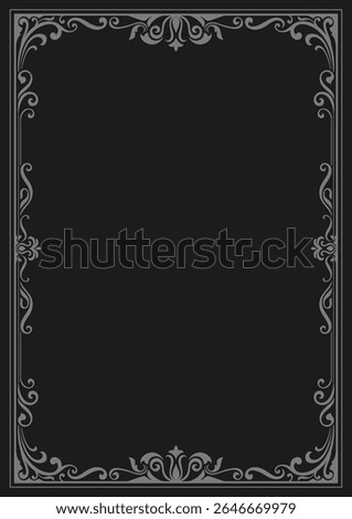 Gray and black frame, vintage lines curled abstract corner decoration, book cover, card