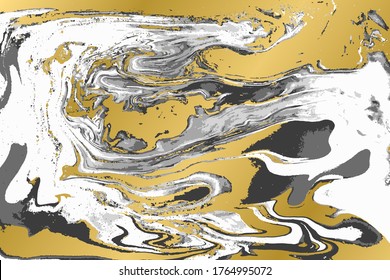 Gray, black and gold agate ripplle pattern. Light marble background.