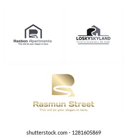 gray black gold home initials R street light
logo design concept vector suitable for apartment building real estate Mortgage residential 