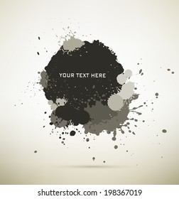 Gray and black Ink splats with text space.  vector  ink splashes,each splash is grouped individually