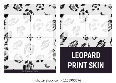 Gray and black leopard print skin. Booklet template. Vector illustration.