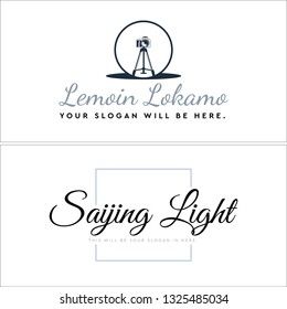 Gray black line art circle tripod camera square combination mark logo design concept suitable for advertising photography media business technology digital lettering