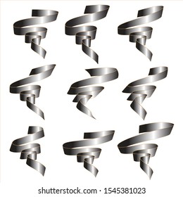 Gray black ribbon that vibrates in various patterns on white background. Vector illustration.
