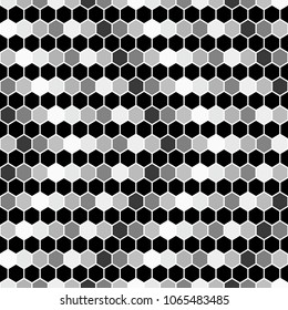 Gray and black seamless background on which the arrow points right or next. Vector polygonal pattern made of hexagon.