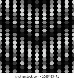 Gray and black seamless background on which the arrow points down. Vector polygonal pattern made of hexagon.