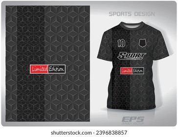 Gray black tri pointed hexagonal pattern design, illustration, textile background for sports t-shirt, football jersey shirt mockup for football club. consistent front view