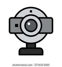 Gray and black webcam icon illustrates essential video conferencing technology for remote work and digital interaction across various computer platforms.