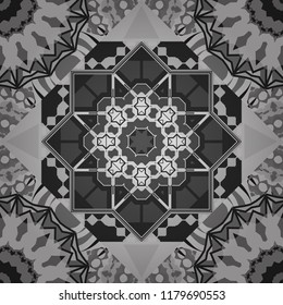 Gray, black and white background. Vector colorful rectangles seamless pattern.