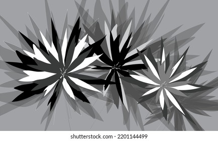 Gray, black and white flowers on gray background for design and decoration