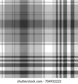 Gray black white pixel check plaid seamless pattern. Vector illustration.