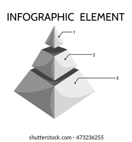 Grau-schwarz-weißes dreistufiges Pyramidendiagramm mit Inschrift Infografik-Element 