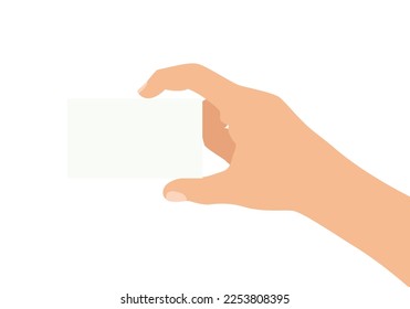 Gray blank card in a hand isolated on white. Vector illustration