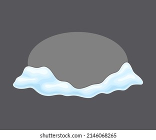 Gray blank frozen oval shape banner with snow vector illustration on gray background