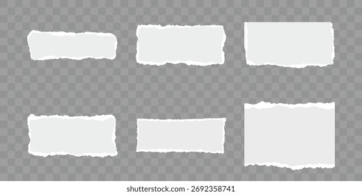 Papéis de parede em branco cinza com bordas irregulares. Papel de parede branco folha em branco com bordas irregulares. Fundo do vetor para o design do scrapbook. Várias formas de papel rasgado. Cenários de retângulo vetorial da embarcação.