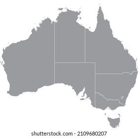 Gray blank vector administrative map of AUSTRALIA with black border lines of its states and territories