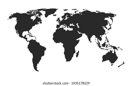 Gray blank vector map of the world isolated on white background. Flat Earth, Globe worldmap icon.