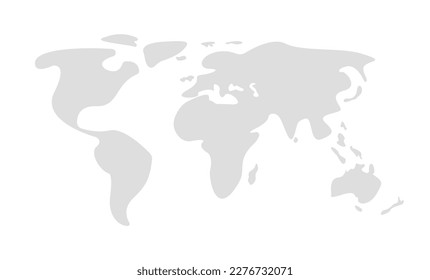 Gray blank vector map of the world  isolated on white background. Simplified map of the world. Flat Earth. World map with round corners. Globe worldmap icon.