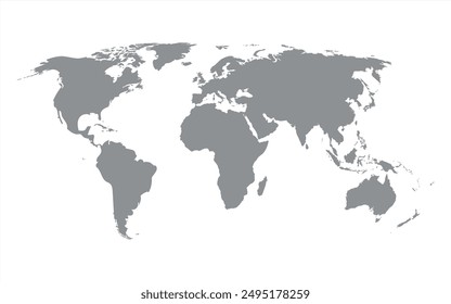 Gray blank vector map of the world isolated on white background. Flat Earth, Globe worldmap icon.
