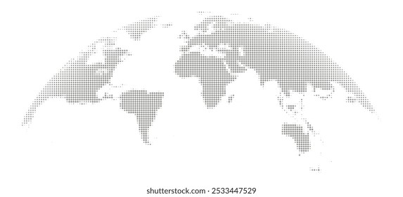 Mapa de Vector en blanco gris del mundo con textura de semitono aislado sobre fondo blanco. Tierra plana, icono del mapa del mundo del globo. Ilustración vectorial completa en estilo plano 