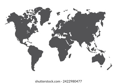 Gray blank vector world map. Isolated on white background.