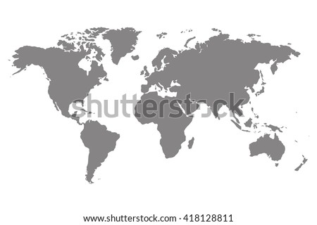 Gray blank vector world map. Isolated on white background.