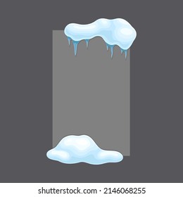 Gray blank vertical banner with snow, cold season holiday frozen frame with space fot text cartoon vector illustration