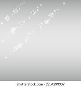 Gray Blizzard Vector Silver Background. Sky Snowflake Backdrop. Light Holiday Illustration. Christmas Snowfall Banner.