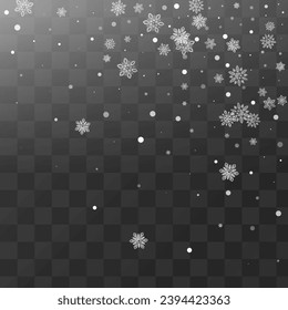 Gray Blizzard Vector Transparent Background. New Snowflake Backdrop. Light Sky Texture. Magic Snowfall Design.