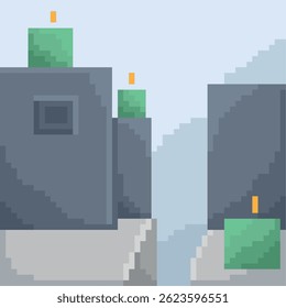 Gray blocks with green candles. Vector illustration