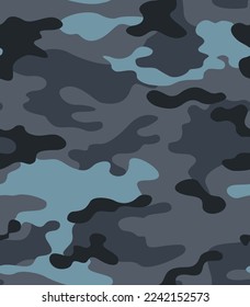 
Gray blue camouflage pattern, modern trendy seamless background, fabric texture. Urban design.