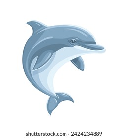 Gray blue cartoon dolphin isolated on white background, flat vector illustration