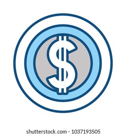 Gray and blue coin over white background vector illustration