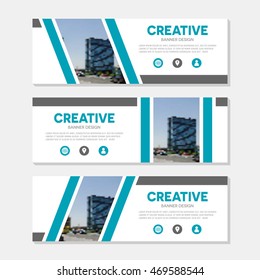 Gray and blue corporate business banner   set. Vector geometric cover header background template for website design.