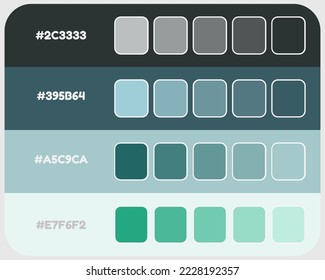 Gray blue green color palette vector, dark colors catalog, rgb colors, design and edit idea, colour matching, harmonious colours palette sample, eps designed asset